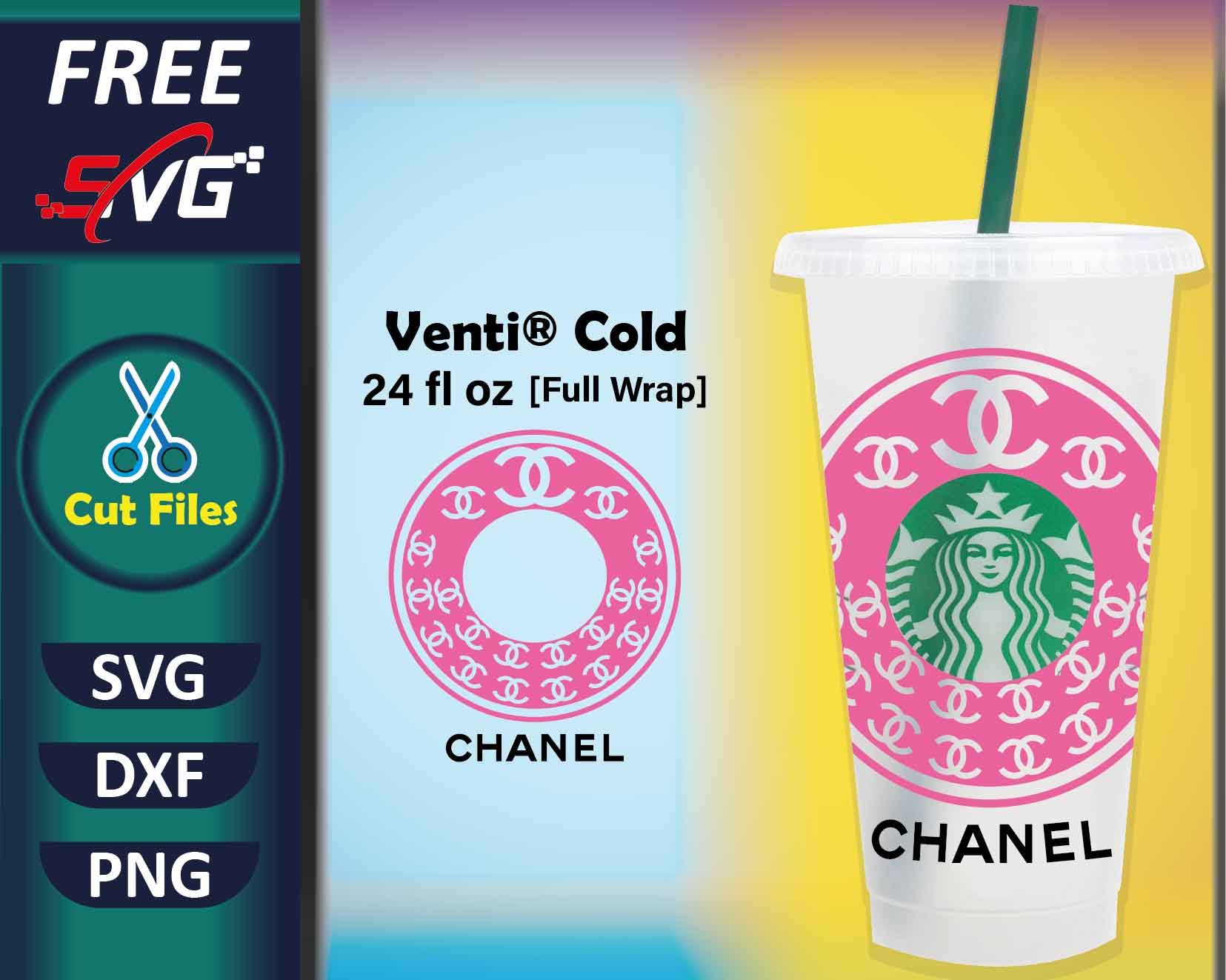 Chanel Starbucks Cup Full wrap SVG, 24 oz venti cold cup