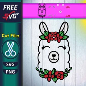 Cute Llama Head With Beautiful Flower Crown SVG Free