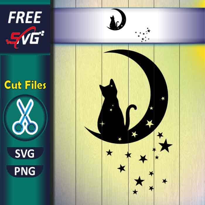 Cat and Moon SVG free