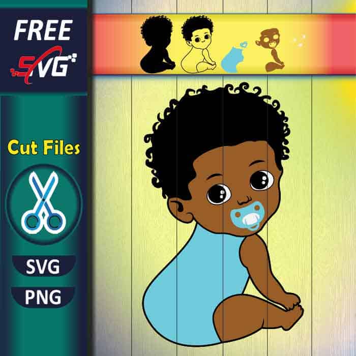 African American Newborn with Pacifier SVG free little afro boy SVG free