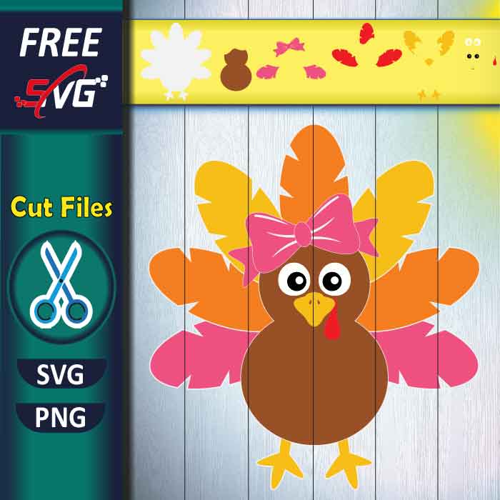 Turkey With Bow SVG free, Thanksgiving Turkey SVG free for Cricut