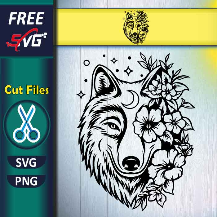 Wolf With Flowers SVG free, Wolf SVG free, Wolf Flower Svg