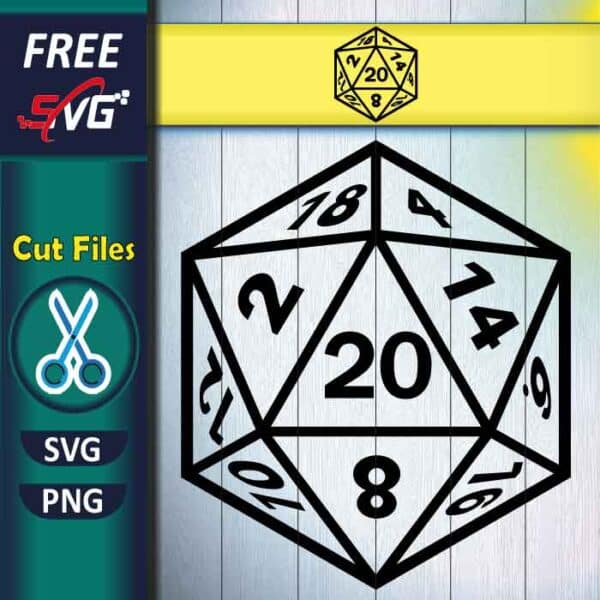 D20 Dice Isometric SVG free, 20-sided dice SVG, polyhedral dice SVG free