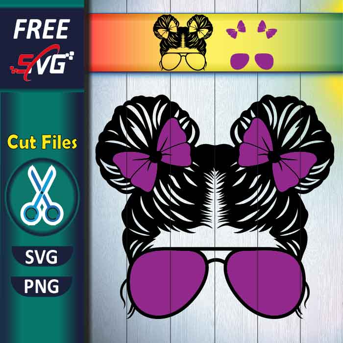 Kid life SVG free, messy bun SVG, Headband and Sunglasses SVG