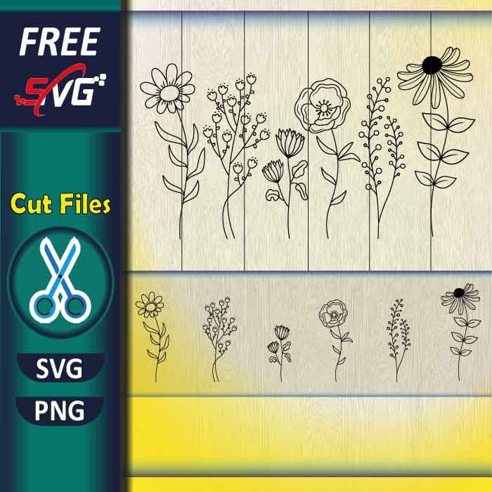 Wildflowers SVG free, hand drawn flowers SVG