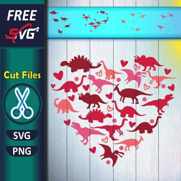 Colored Dinosaur Heart SVG free, Valentine Dinosaur SVG