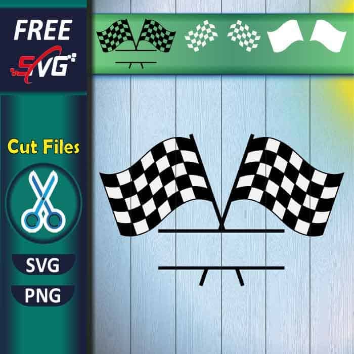 Double checkered flag crossed split name frame SVG free - Racing flag monogram SVG free