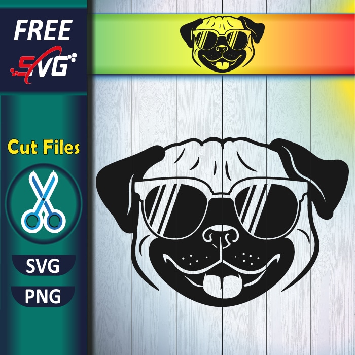 Pug with aviator sunglasses svg free | Pug dog SVG