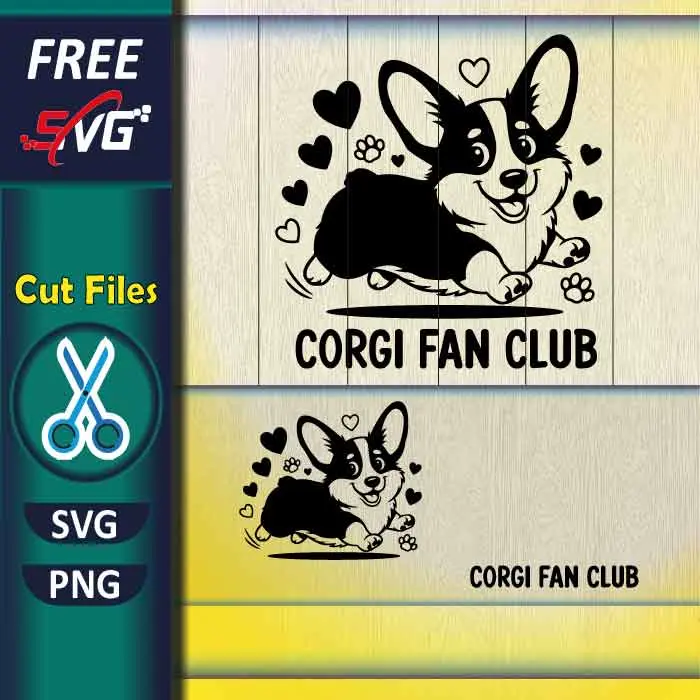 Free Corgi Fan Club SVG PNG for Cricut - Cute Puppy Dog cut file for Toddler T-Shirts, Silhouette Crafts. Download this adorable Corgi design perfect for easy vinyl cutting, HTV projects, and nursery decor today! This clean-cut, single-layer file is ideal for beginners and small businesses looking for high-quality pet-themed graphics. Free-Corgi-Fan -Club-SVG-PNG-for-Toddler-T-Shirts-and-Kids-Crafts-Puppy-Animal-Design