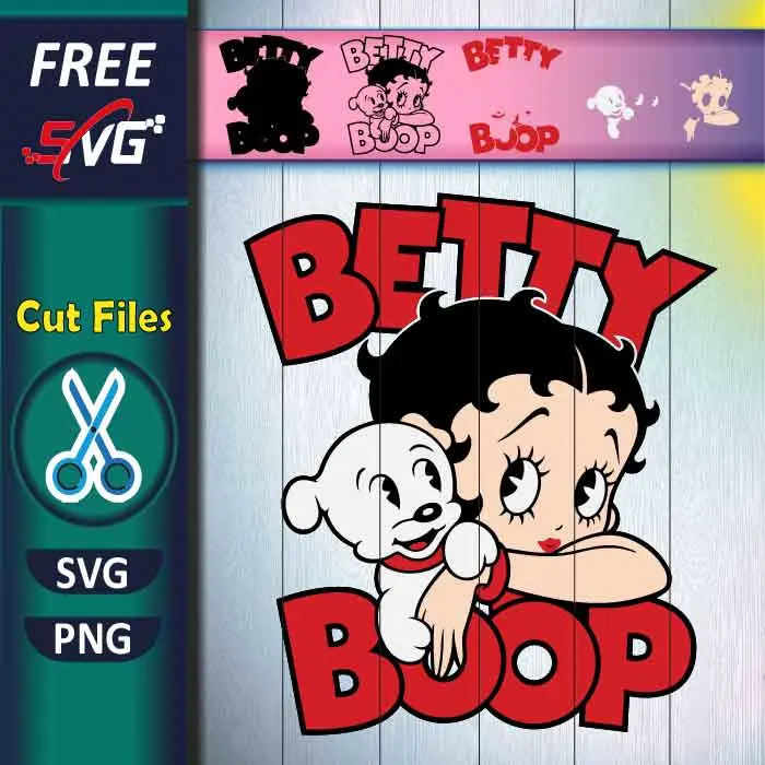 Download Free Betty Boop with Dog SVG for Cricut, Retro Cartoon Pudgy SVG cut file for personal use. High-quality classic character design perfect for Cricut & Silhouette—ideal for vintage shirts, retro apparel, and DIY Cartoon crafts. Free Betty Boop and Pudgy Dog SVG PNG for Cricut Retro Cartoon Cut File