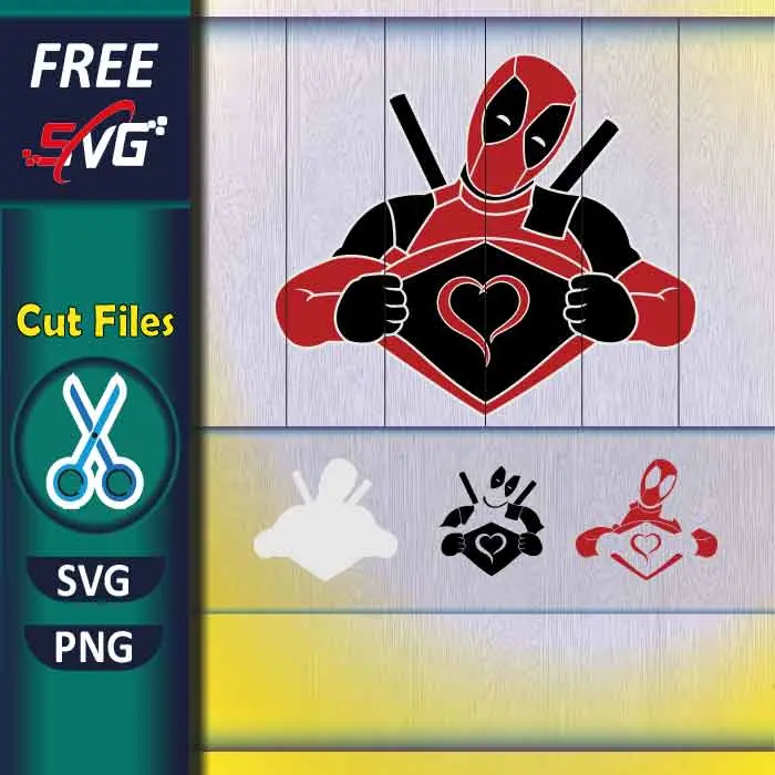 Download Free Deadpool Ripping Shirt SVG for Cricut, Superhero Heart Face SVG cut file for personal use. High-quality comic book character design perfect for Cricut & Silhouette—ideal for fan shirts, superhero apparel, and DIY Superhero crafts. Free-Deadpool-Ripping-Shirt-SVG-PNG-for-Cricut-Superhero-Heart-Cut-File