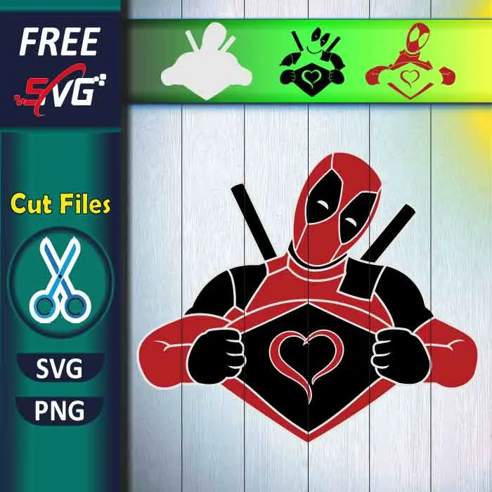 Download Free Deadpool Ripping Shirt SVG for Cricut, Superhero Heart Face SVG cut file for personal use. High-quality comic book character design perfect for Cricut & Silhouette—ideal for fan shirts, superhero apparel, and DIY Superhero crafts. Free Deadpool Ripping Shirt SVG PNG for Cricut Superhero Heart Cut File