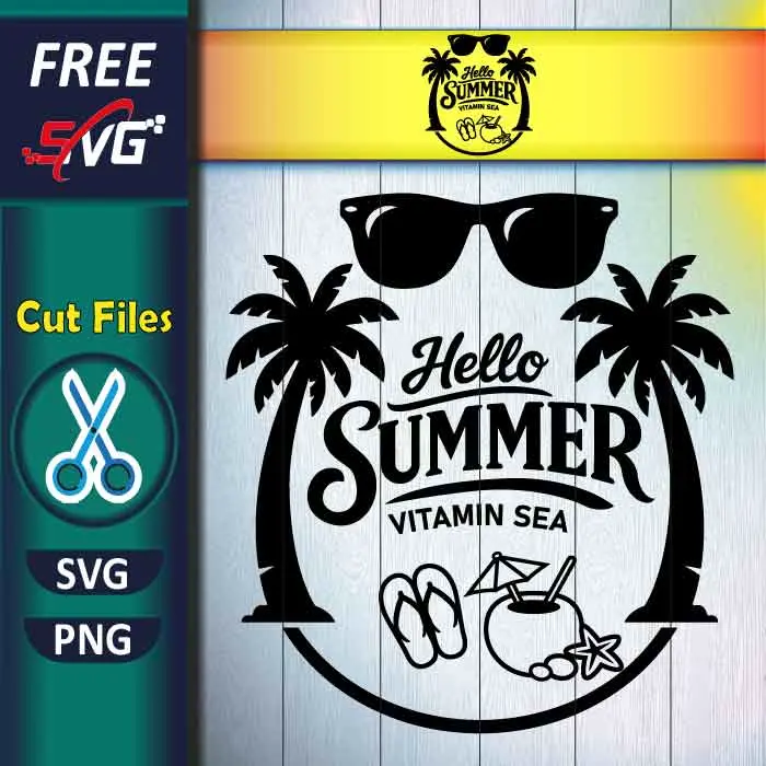 Download Free Hello Summer SVG for Cricut, Vitamin Sea Beach Shirt SVG cut file for personal use. High-quality tropical vacation design perfect for Cricut & Silhouette—ideal for vacation shirts, beach apparel, and DIY Summer Season crafts. <div id="gtx-trans" style="position: absolute; left: 317px; top: -16px;"> <div class="gtx-trans-icon"></div> </div> Free Hello Summer Vitamin Sea SVG PNG for Cricut