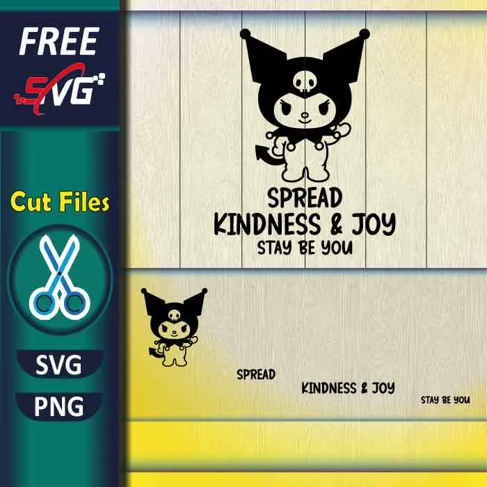 Download Free Kuromi Spread Kindness and Joy SVG for Cricut, Beautiful Kawaii Anime Character Line Art Silhouette SVG cut file for personal use. High-quality, clean typography design perfect for Cricut & Silhouette—ideal for kids shirts, motivational school apparel, and DIY Sanrio crafts. Free-Kuromi-Spread-Kindness-and-Joy-SVG-PNG-for-Cricut-Projects-Kawaii-Kids-Apparel