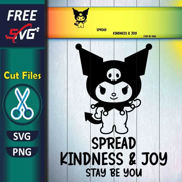 Download Free Kuromi Spread Kindness and Joy SVG for Cricut, Beautiful Kawaii Anime Character Line Art Silhouette SVG cut file for personal use. High-quality, clean typography design perfect for Cricut & Silhouette—ideal for kids shirts, motivational school apparel, and DIY Sanrio crafts. Free Kuromi Spread Kindness and Joy SVG PNG for Cricut Projects Kawaii Kids Apparel