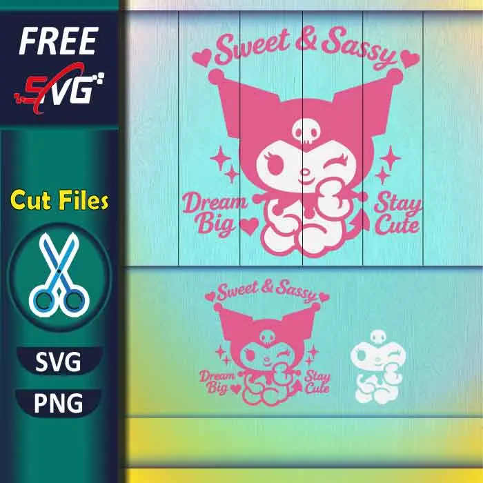 Download Free Kuromi Sweet and Sassy SVG for Cricut, Beautiful Kawaii Anime Character Line Art Silhouette SVG cut file for personal use. High-quality, clean typography design perfect for Cricut & Silhouette—ideal for kids shirts, birthday party apparel, and DIY Sanrio crafts. Free-Kuromi-Sweet-and-Sassy-SVG-PNG-for-Cricut-Projects-Kawaii-Kids-Crafts