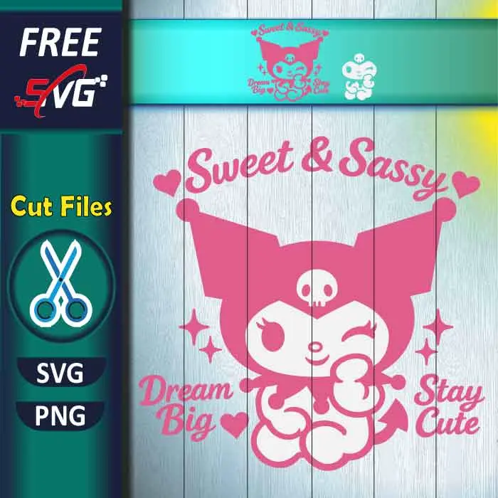 Download Free Kuromi Sweet and Sassy SVG for Cricut, Beautiful Kawaii Anime Character Line Art Silhouette SVG cut file for personal use. High-quality, clean typography design perfect for Cricut & Silhouette—ideal for kids shirts, birthday party apparel, and DIY Sanrio crafts. Free Kuromi Sweet and Sassy SVG PNG for Cricut Projects Kawaii Kids Crafts