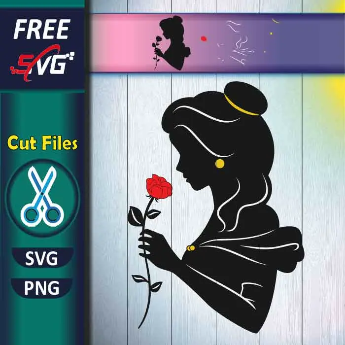 Download Free Princess Belle with Rose SVG for Cricut, Beautiful Disney Princess Character Line Art Silhouette SVG cut file for personal use. High-quality, clean design perfect for Cricut & Silhouette—ideal for kids' shirts, princess birthday party apparel, and DIY Disney crafts. Free Princess Belle with Rose SVG PNG for Cricut Projects Disney Crafts